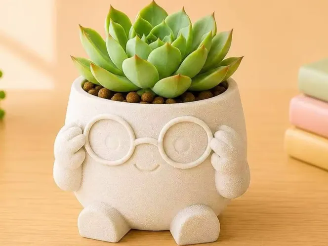 Encantador vaso/cachepô "Estudioso de Óculos"