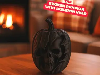 BROKEN PUMPKIN WITH SKELETON HEAD