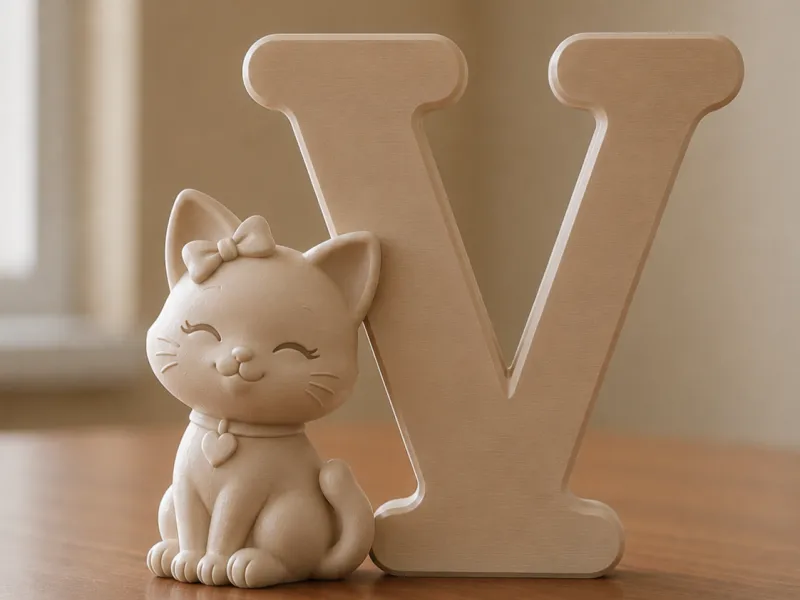 Cute Cat with Letter V -Initial Decoration