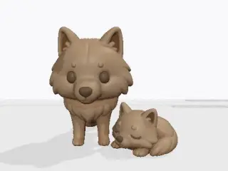 Arctic Wolf and cub miniature 80mm