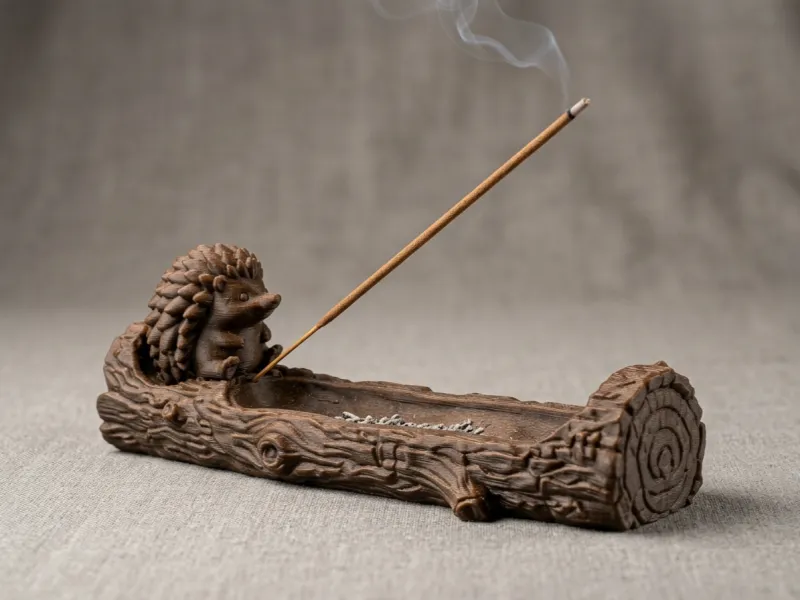 Hedgehog Log Incense Burner Tray – Cute Woodland Decor