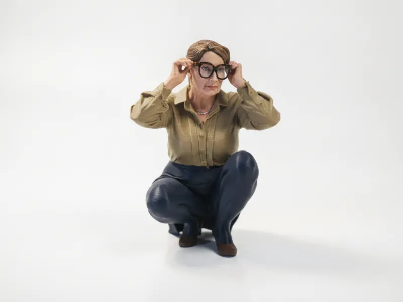 Hurkende Oma Beeldje Vrouwelijk Personage 3D Printbaar