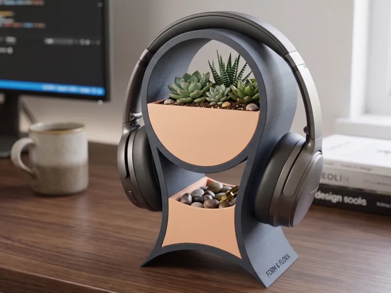 Supporto Minimalista per Cuffie e Doppio Portavaso