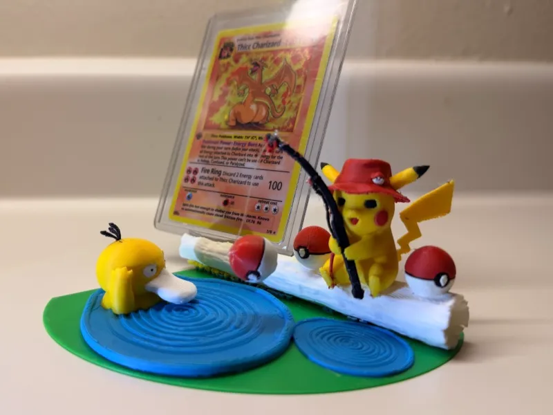 Pikachu de pesca - Exhibición de cartas de Pokémon