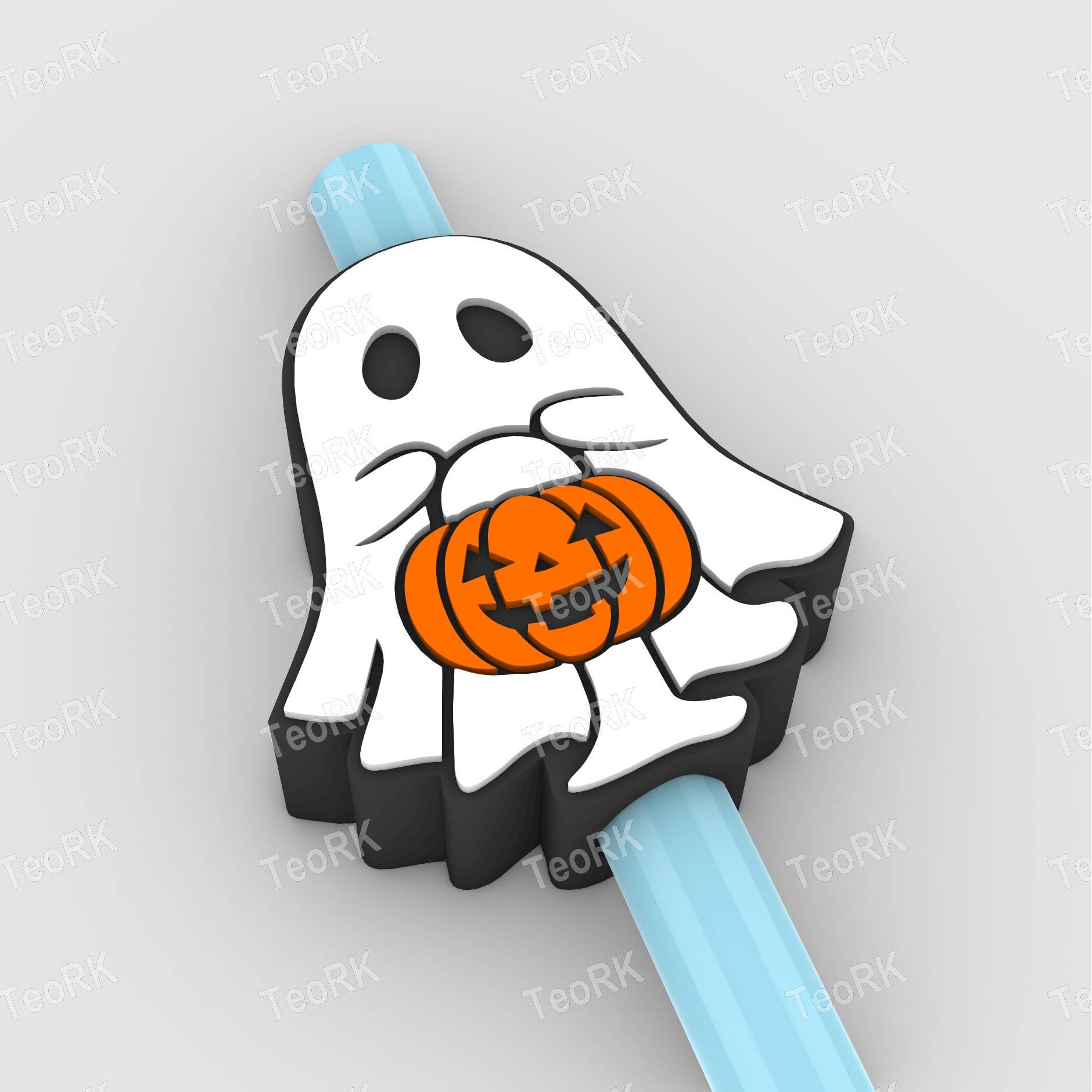 Straw Topper ghost with halloween pumpkin