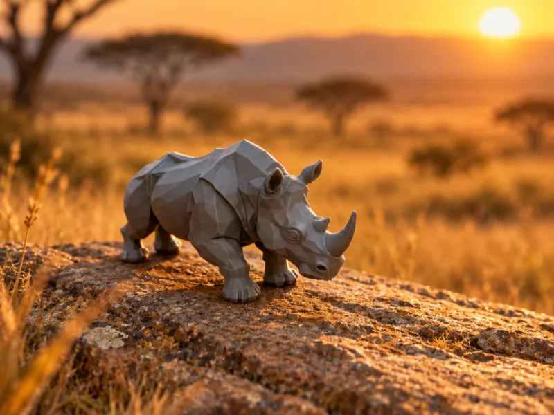 Low Poly Rhino – African Wildlife Sculpture