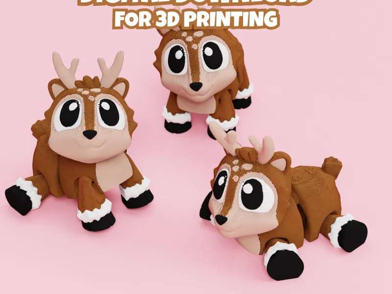 Articulated Reindeer STL & 3MF – Flexi Print in place animal