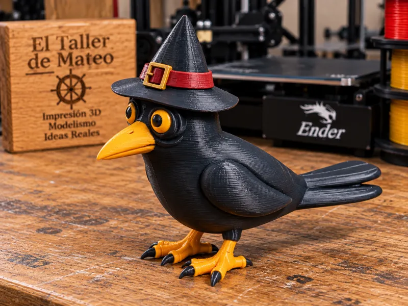 Cuervo Elegante con Sombrero – Figura 3D