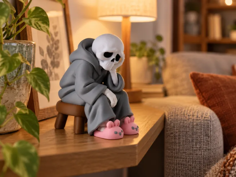 Sad Reaper - Cute Skeleton in Bunny Slippers