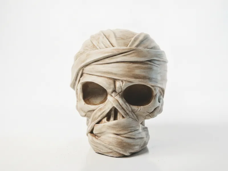 Mummy Skull Wrapped Halloween Sculpture 3D Printable
