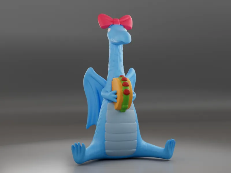 Cute Blue Dragon Holding a Sandwich – 3D Printable Figurine
