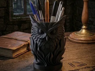 Gothic Owl Pen Holder & Desk Organizer