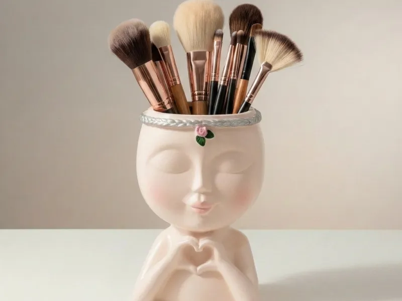 Cute Face Planter & Makeup Brush Holder with Heart Hands