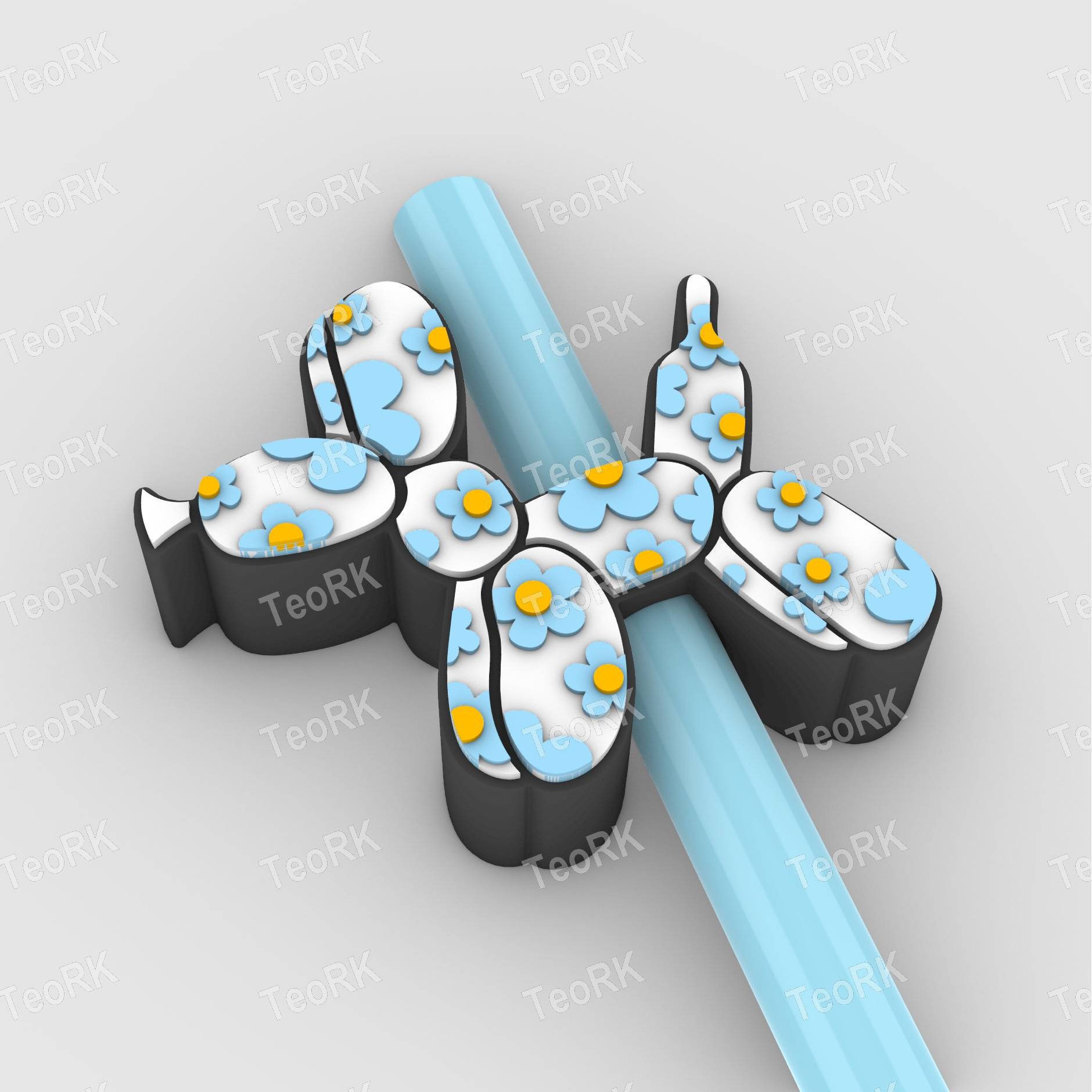 Straw Topper balloon dog flowered