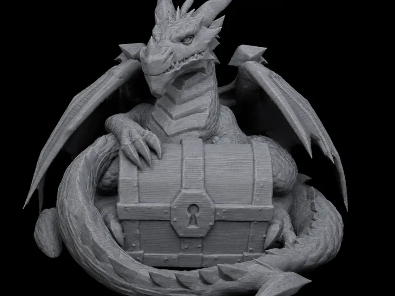 Dragon Hoarding Treasure Chest Figure