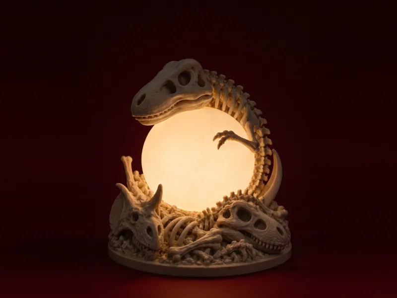 Dinosaur Skeleton Moon Lamp 3D Print | Fossil Night Light
