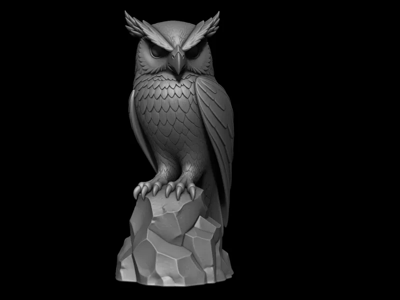 Dark Guardian Owl on Rock – 3D Printable Sculpture