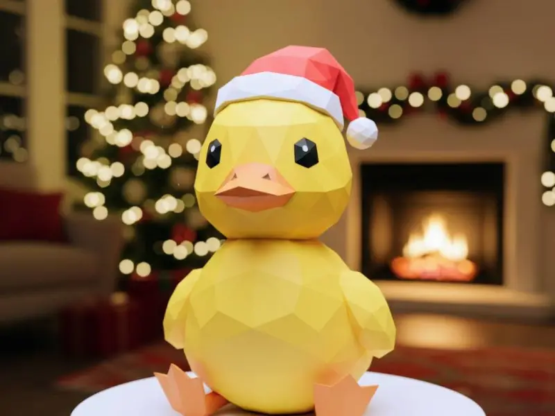 Cute duckling in a Christmas hat lowpoly
