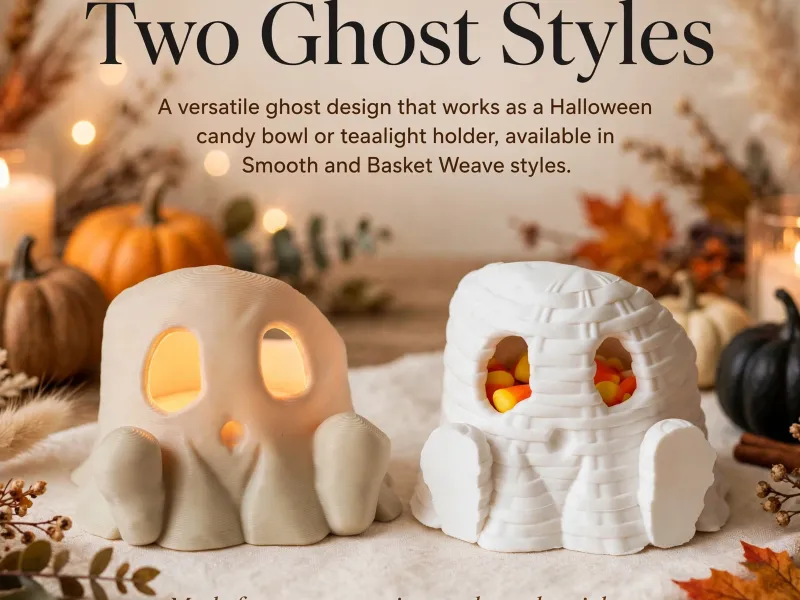 Ghost Tealight Holder, Candy Bowl, Smooth & Basket Weave
