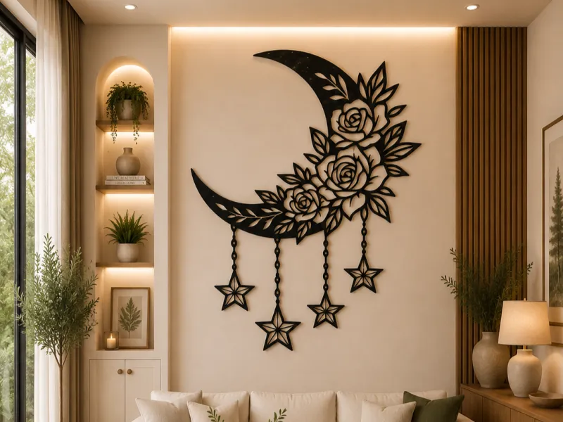 Arte de Parede 2D de Lua Crescente Floral