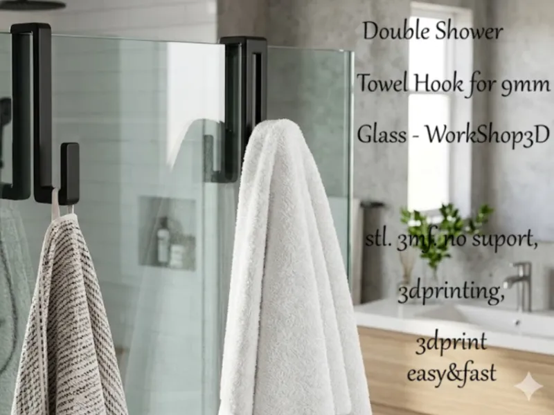 Modern Double Shower Glass Hook for 9mm Glass 3D