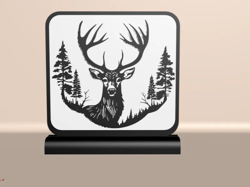 Deer and Pine Forest Line Art – 3D Printed Wildlife Frame wi