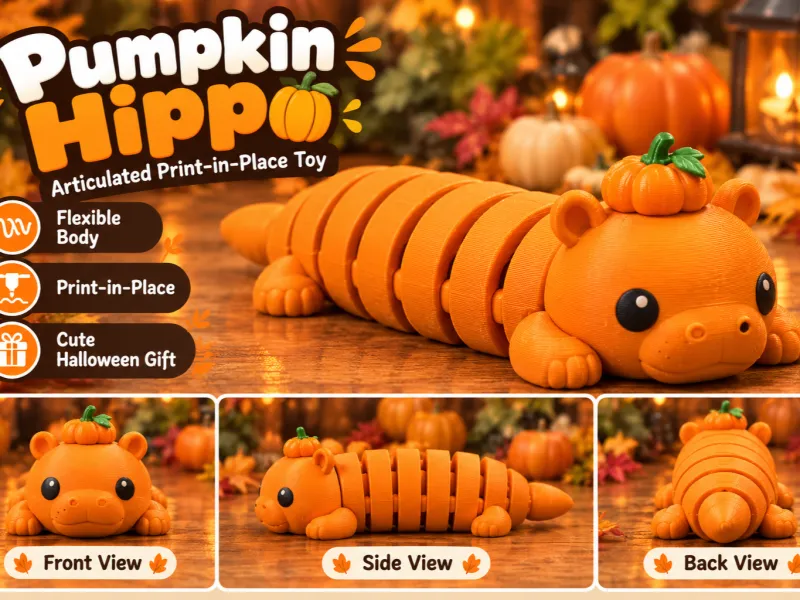 Pumpkin Hippo – Juguete Articulado para Imprimir en el Lugar