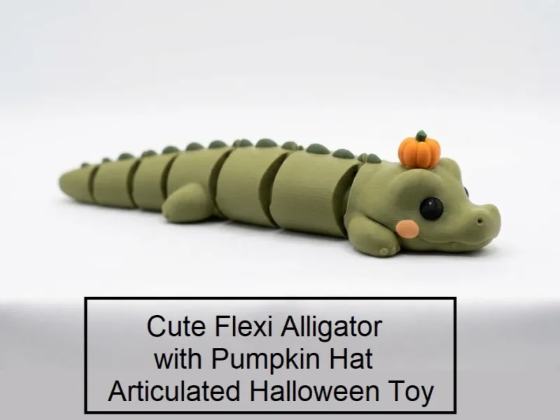 Cute Flexi Alligator with Pumpkin Hat/ Articulated Halloween
