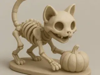 Skeleton Cat with Pumpkin