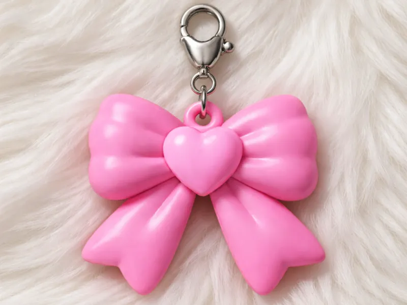 Puffy Bow Sleutelhanger | Coquette Lint Hart Bedel