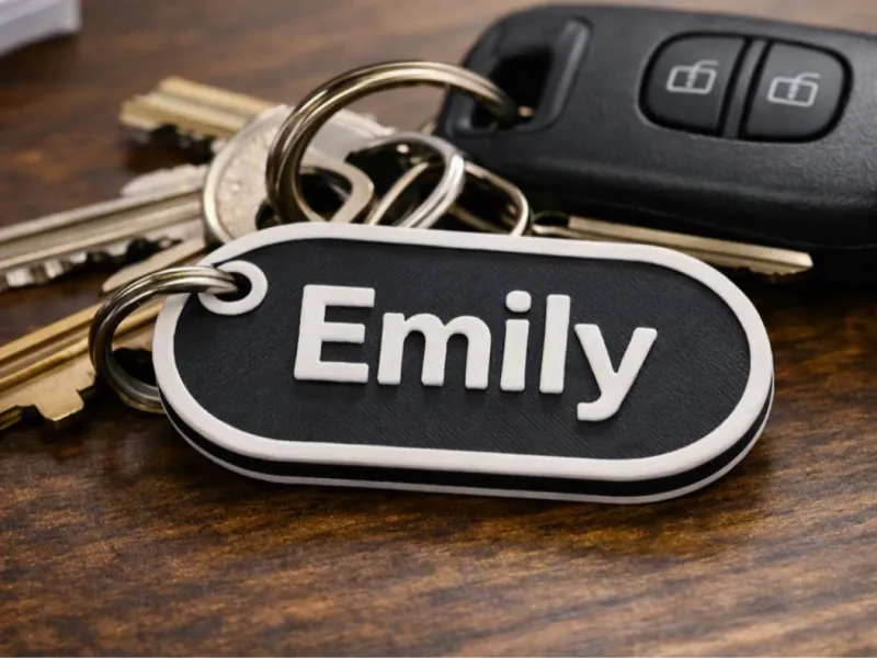 Etiqueta de Chave Personalizada de Dupla Face – Nome e Contato com Escalonamento Automático