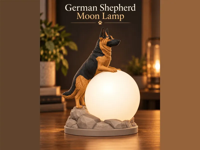 German Shepherd Moon Lamp | 3MF Dog LED Night Light