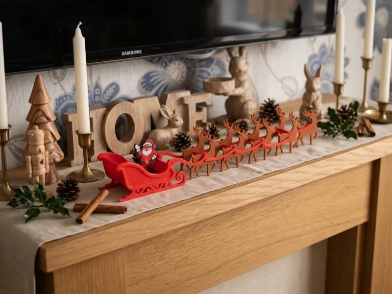 Santa sleigh and reindeer kit card Toy / decoration