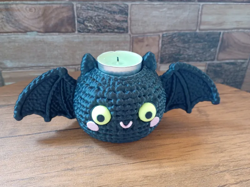 🦇 Милый вязаный крючком подсвечник для чайной свечи в виде летучей мыши