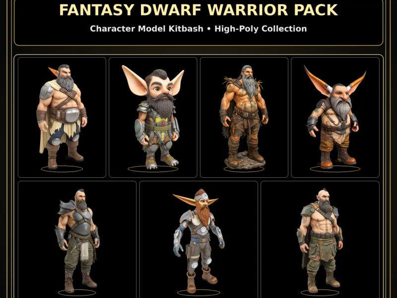 Fantasy Dwarf Warrior Pack – Fantasy Character Model Kitbash