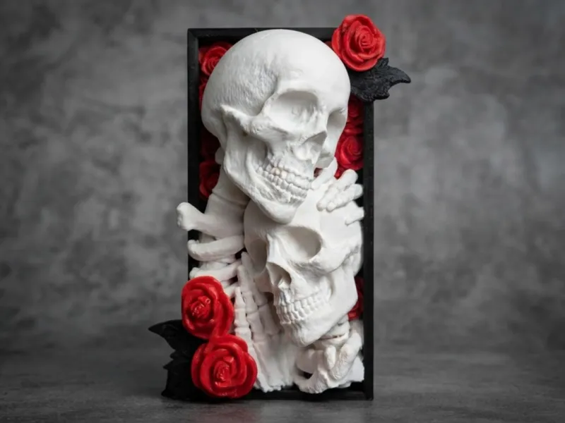 Totenkopf und Rosen Buchständer – Gotische Skelett-Buchstütze