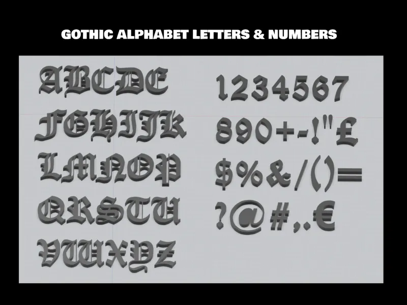 Gotische Alphabet-Buchstaben & Zahlen
