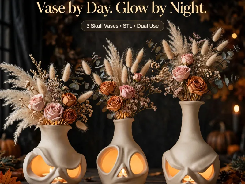 Skull Vases, Gothic Tealight Holder and Dried Flower Vases