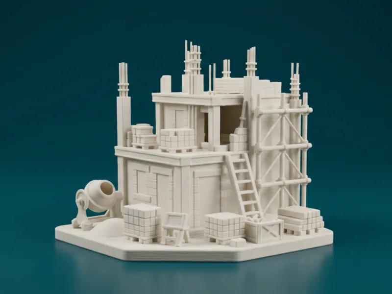 Modelo 3D de diorama de edificio en construcción