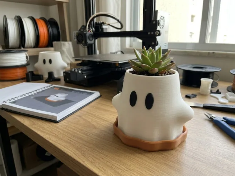 Cute Ghost Planter with Drainage & Drip Tray – Fun Succulent