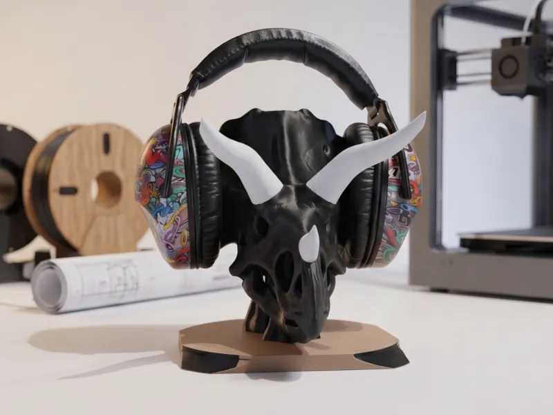 Jurassic Beats: Suporte para Headset com Crânio Detalhado de Tricerátops