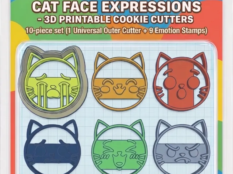 Set of Cookie Cutters - Cat Face with 9 Expressions