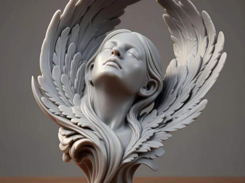 Ethereal Feathered Woman Bust - Neoclassical 3D Sculpture