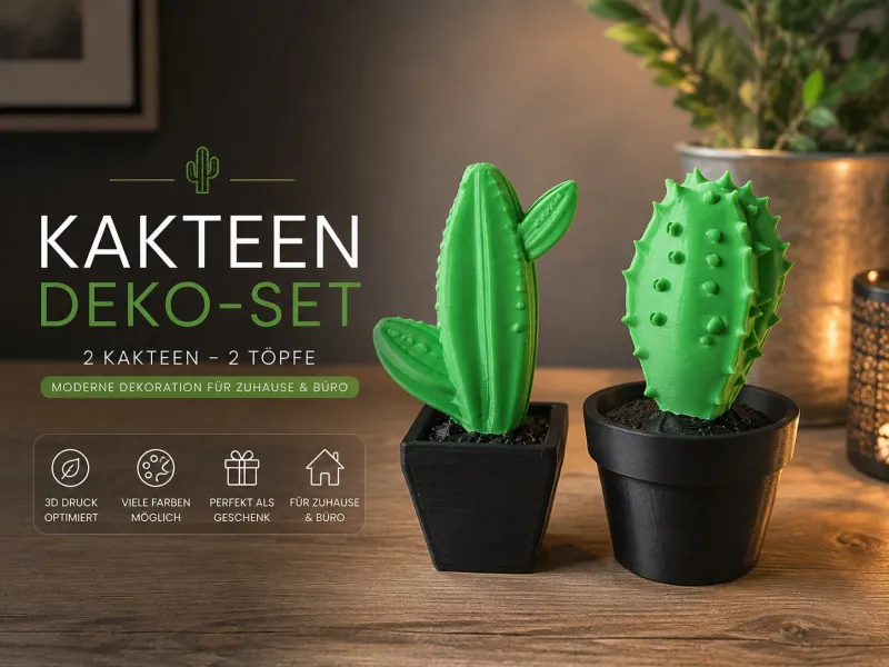 Kakteen Deko-Set – 2 moderne Kakteen mit Blumentöpfen