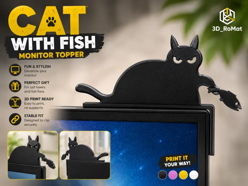 🐱🐟 com Peixe — Adorno para Monitor