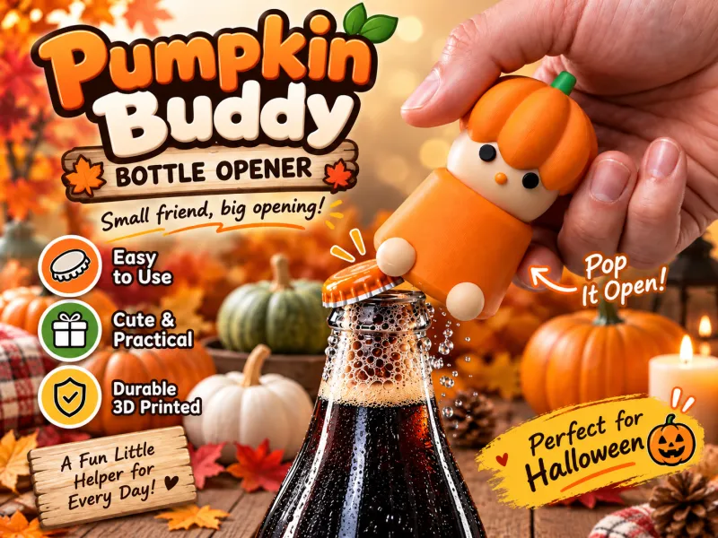 Pumpkin Buddy Bottle Opener – Cute 3D Printed Tool