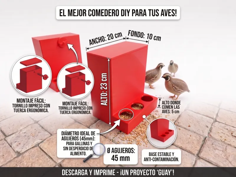 No-Waste Chicken Feeder / Comedero  Gallinas y Codornices