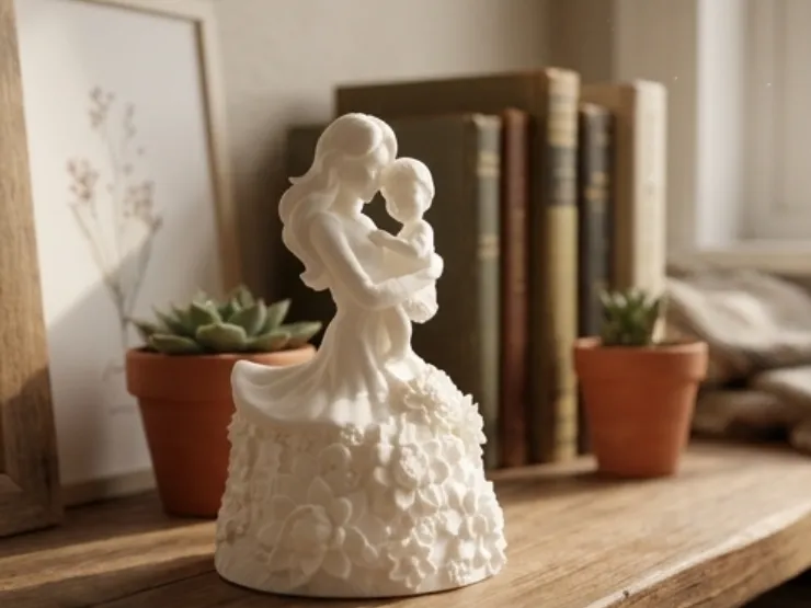 Mother and Child Figurine with Floral Base for Mother's Day