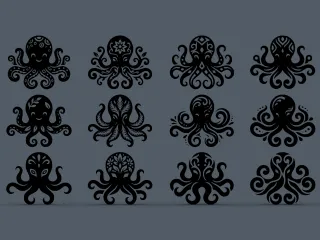 Cute Octopus Designs Pack – 12 Decorative Relief Models for