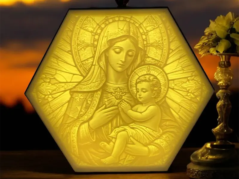 Hexagon Lamp LED RGB - Jezus - God - Heilige Maria 002
